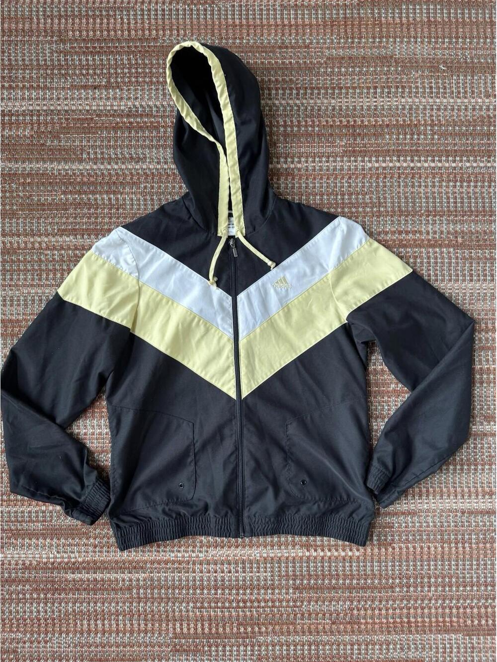 Adidas Women’s Retro Colorblock Windbreaker Hoodie Jacket Black Yellow L